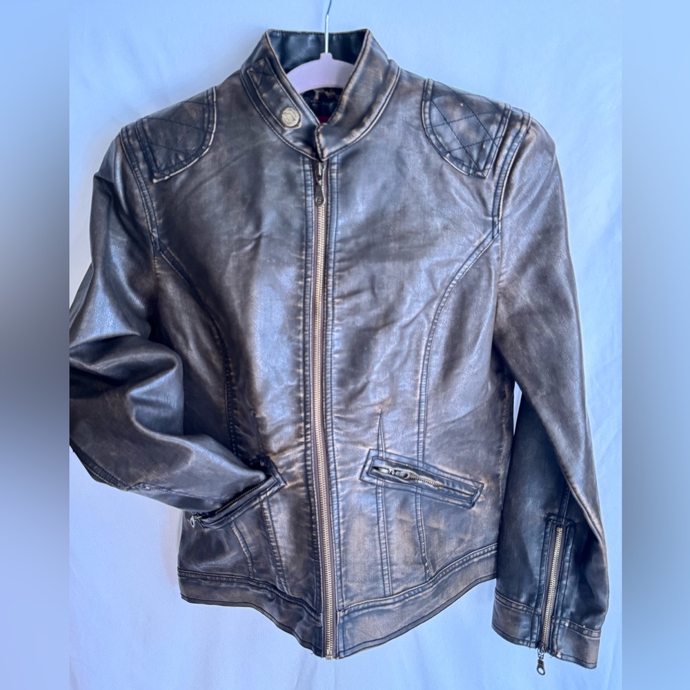 Vanity Faux Leather, Leopard Print lined Jacket Size Lg